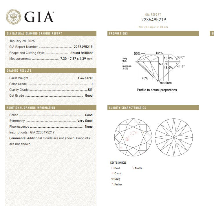 GIA 1.46 RB J, SI1 Natural Diamond