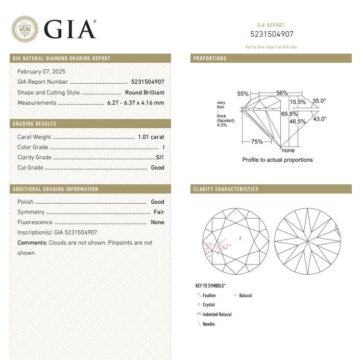 GIA 1.01 RB I, SI1 Natural Diamond