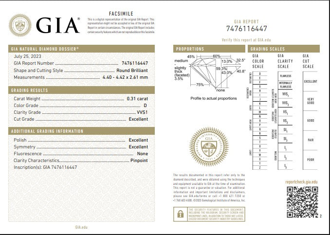 GIA 0.31 RB D, VVS1 Natural Diamond