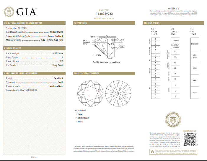 1.50 CT GIA Natural Round Brilliant Diamond J SI 2