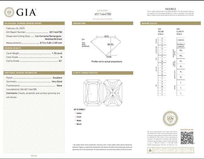1.70 CT GIA Natural Radiant Cut Diamond N SI2