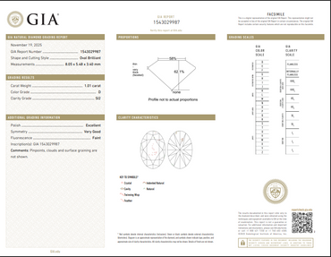 1.01 CT GIA Brilliant Oval Cut Natural Diamond D SI2 X VG