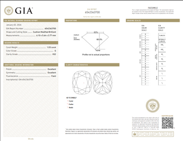 1.03 CT GIA Modified Cushion Cut Natural Diamond G VS XX