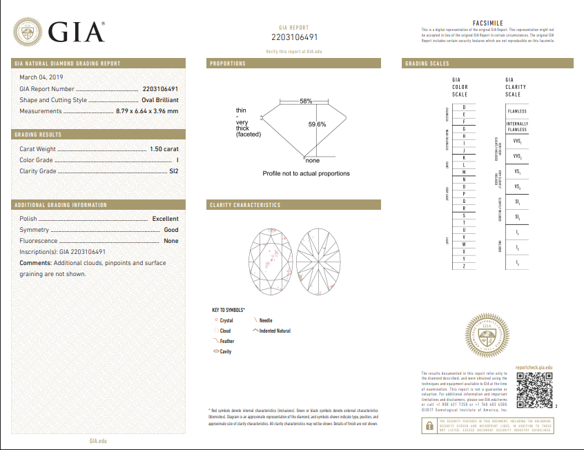 1.50 CT GIA Oval Cut Natural Diamond I SI2