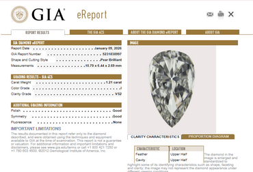 1.21 CT GIA Pear Cut Natural Diamond I VS2