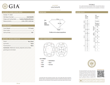 1.12 CT GIA Modified Cushion Cut Natural Diamond J VS1