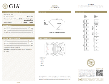 1.70 CT GIA Radiant Cut Natural Diamond N SI1