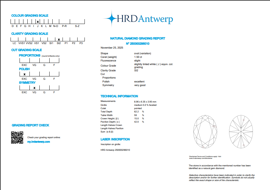 1.50 CT HRD Oval Cut Natural Diamond J SI2