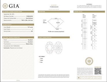 1.01 CT GIA Oval Cut Natural Diamond J SI2 XX