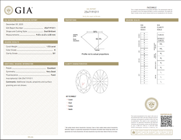 1.53 CT GIA Oval Cut Natural Diamond K SI1