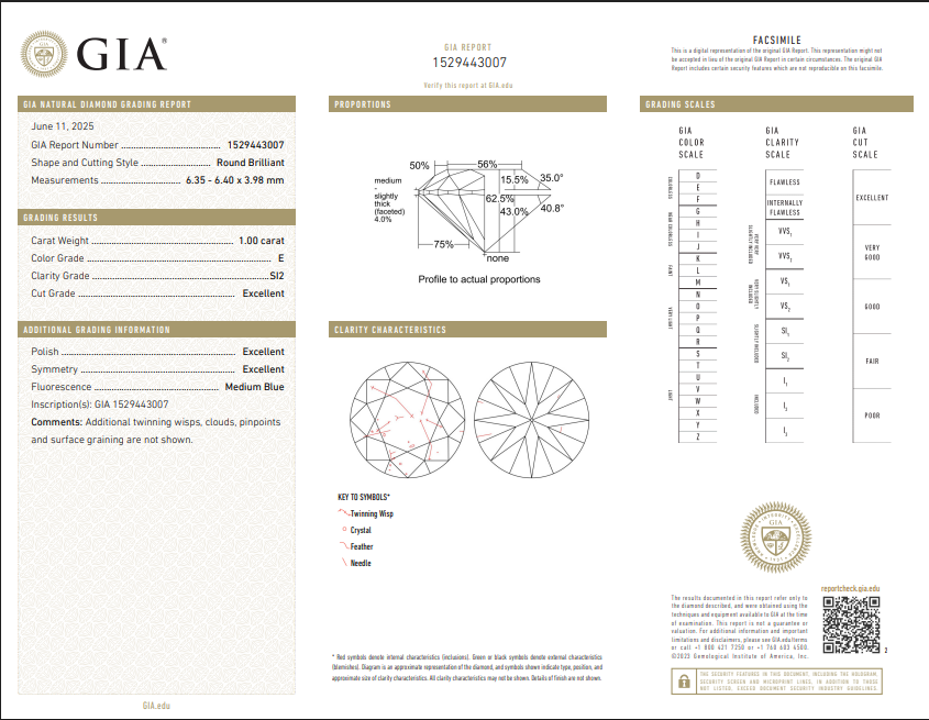 1.00 CT GIA Round Brilliant Natural Diamond E SI2 XXX