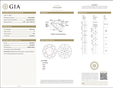 1.00 CT GIA Round Brilliant Natural Diamond E SI2 XXX