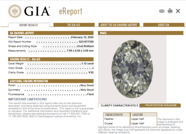1.12 CT GIA Oval Cut Natural Diamond J VS2