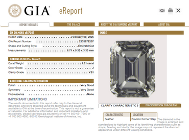1.01 CT GIA Emerald Cut Natural Diamond I VS1