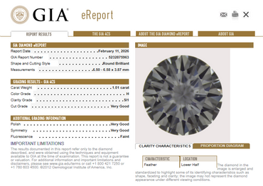 1.01 CT GIA Round Brilliant Natural Diamond H SI1