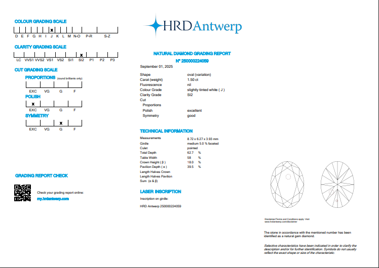 1.50 CT HRD Oval Cut Natural Diamond J SI2
