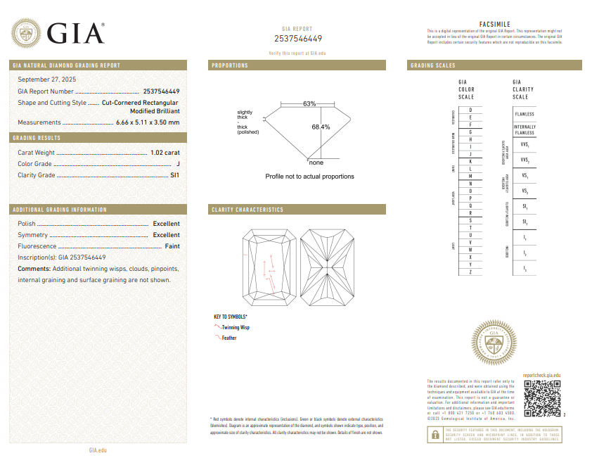 1.02 CT GIA Radiant Cut Natural Diamond J SI1 XX