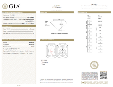 1.02 CT GIA Radiant Cut Natural Diamond J SI1 XX