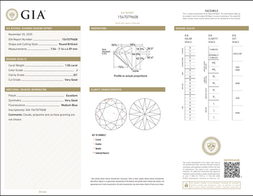 1.50 CT GIA Round Brilliant Natural Diamond J SI1