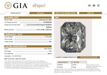 1.23 CT GIA Radiant Cut Natural Diamond I VS1