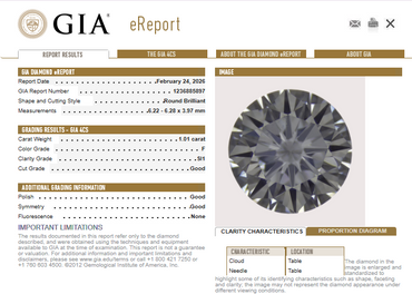 1.01 CT GIA Round Brilliant Natural Diamond F SI1