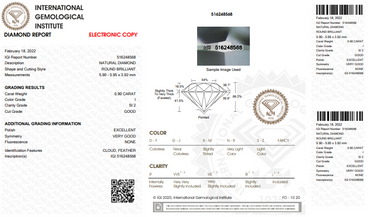 0.90 CT IGI Round Brilliant Natural Diamond I SI2