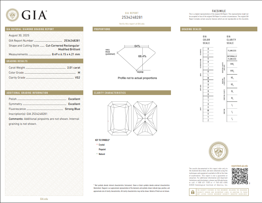 2.01 CT GIA Radiant Cut Natural Diamond M VS2