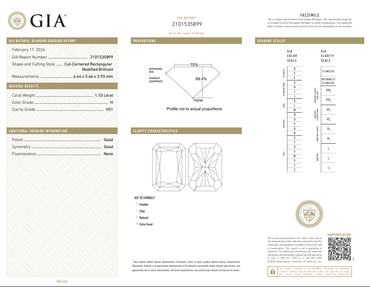 1.10 CT GIA Radiant Cut Natural Diamond H VS1