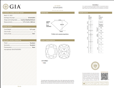 1.01 CT GIA Cushion Cut Natural Diamond J VVS1