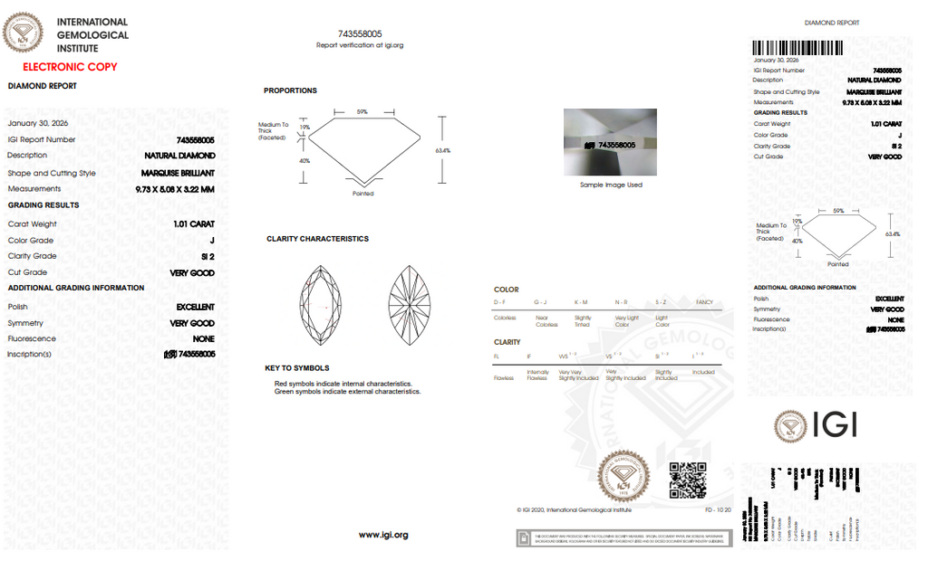 1.01 CT Marquise Cut Natural Diamond J SI2
