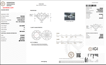 2.02 CT IGI Round Brilliant Natural Diamond G I1 XX