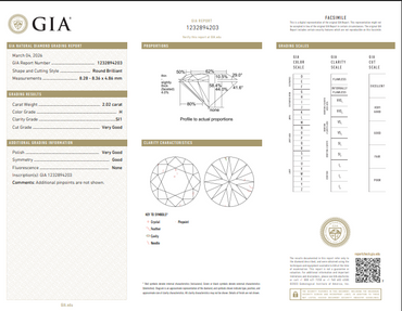 2.02 CT GIA Round Brilliant Natural Diamond H SI1