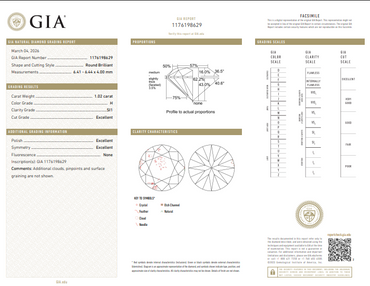 1.02 CT GIA Round Brilliant Natural Diamond H SI1 XXX