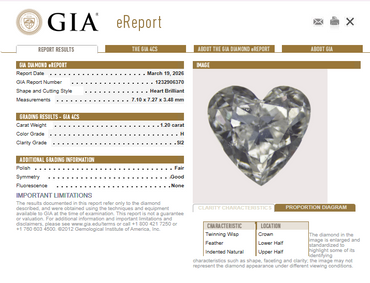 1.20 CT GIA Heart Shaped Natural Diamond H SI2