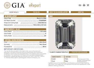 1.03 CT GIA Emerald Cut Natural Diamond E SI1