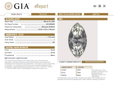 1.04 CT GIA Marquise Cut Natural Diamond I SI2