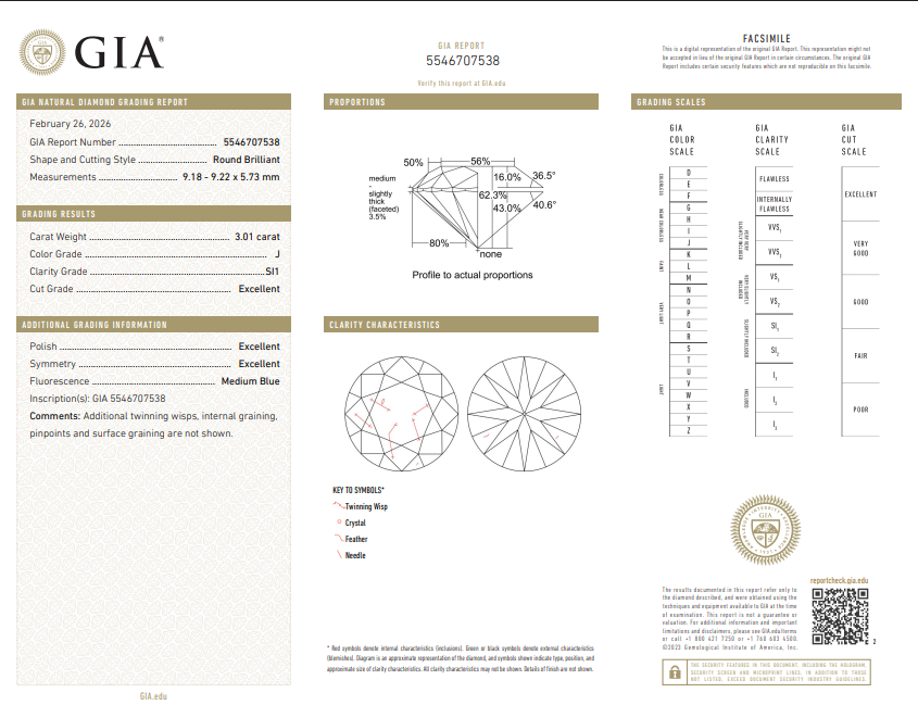 3.01 CT GIA Round Brilliant Natural Diamond I SI1 XXX
