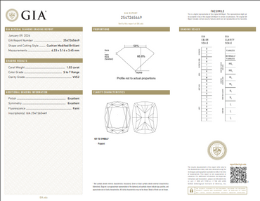 1.02 CT GIA Cushion Cut Natural Diamond S-T VS2