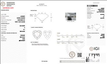 3.52 CT IGI Heart Mixed Cut Natural Diamond H SI1