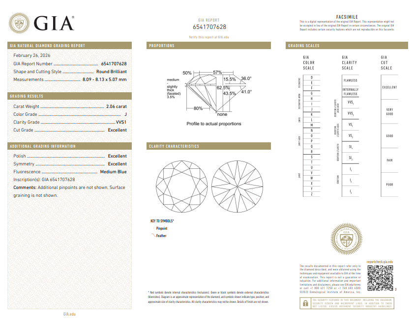 2.06 CT GIA Round Brilliant Natural Diamond J VVS1 XXX