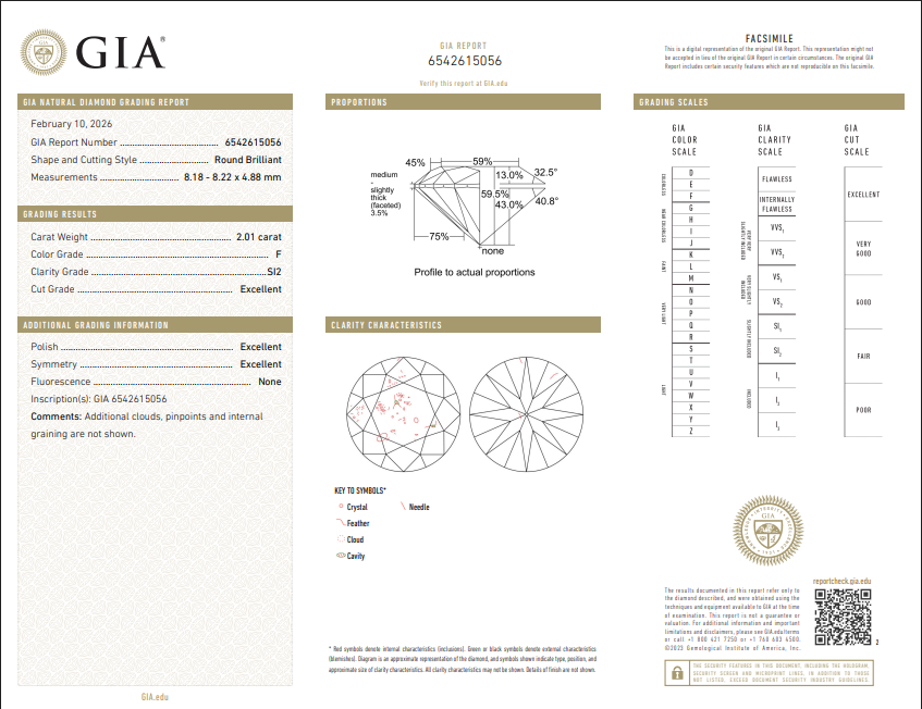 2.01 CT GIA Round Brilliant Natural Diamond F SI2 XXX