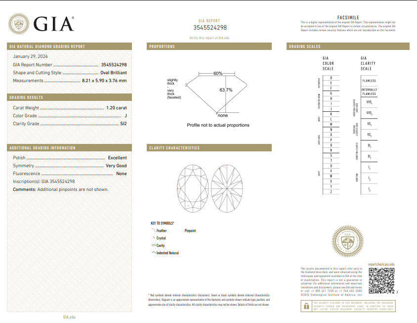 1.20 CT GIA Oval Shaped Natural Diamond J SI2