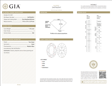 1.10 CT GIA Oval Shaped Natural Diamond I VS2