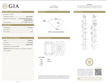 1.00 CT GIA Radiant Cut Natural Diamond J SI2