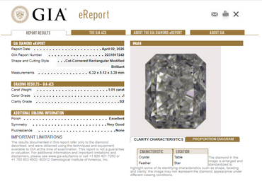 1.01 CT GIA Radiant Cut Natural Diamond I SI2