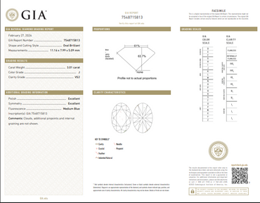 3.01 CT GIA Oval Shaped Natural Diamond J VS2