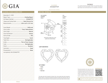 0.80 CT GIA Heart Brilliant Natural Diamond Fancy Yellow-Brown VS2