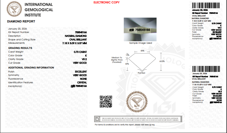 1.46 CTW IGI Oval Shaped Natural Diamond Match J-K VS1-VS2