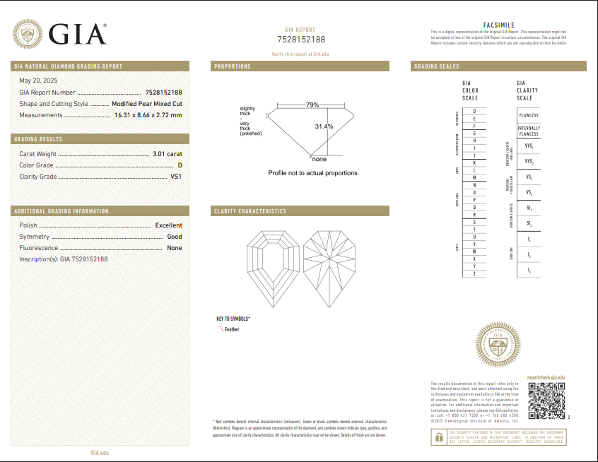 3.01 CT GIA Modified Pear Mixed Cut Natural Diamond D VS1