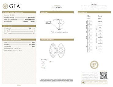 0.71 CT GIA Marquise Brilliant Natural Diamond K SI1